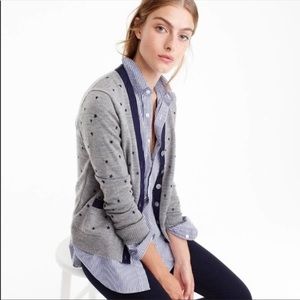 J. Crew Harlow cardigan blue embroidered stars grey wool sweater size Large